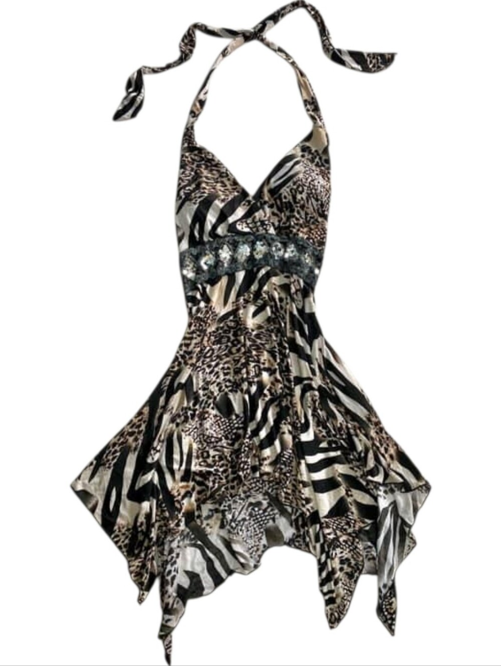 Ichioku japanese brand animal print sequin padded chest halter dress